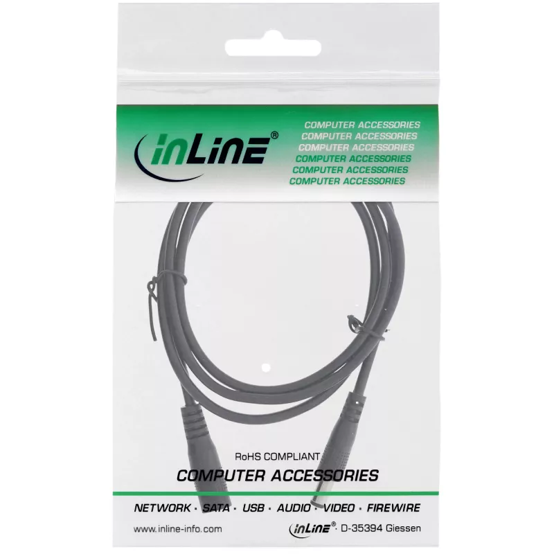 InLine DC-verlengkabel, DC-stekker/bus 5,5x2,1mm, AWG 18, zwart 2m