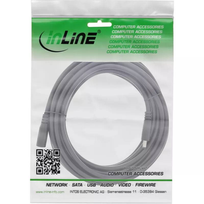 InLine DC-verlengkabel, DC-stekker/bus 4,0x1,7mm, AWG 18, zwart 5m