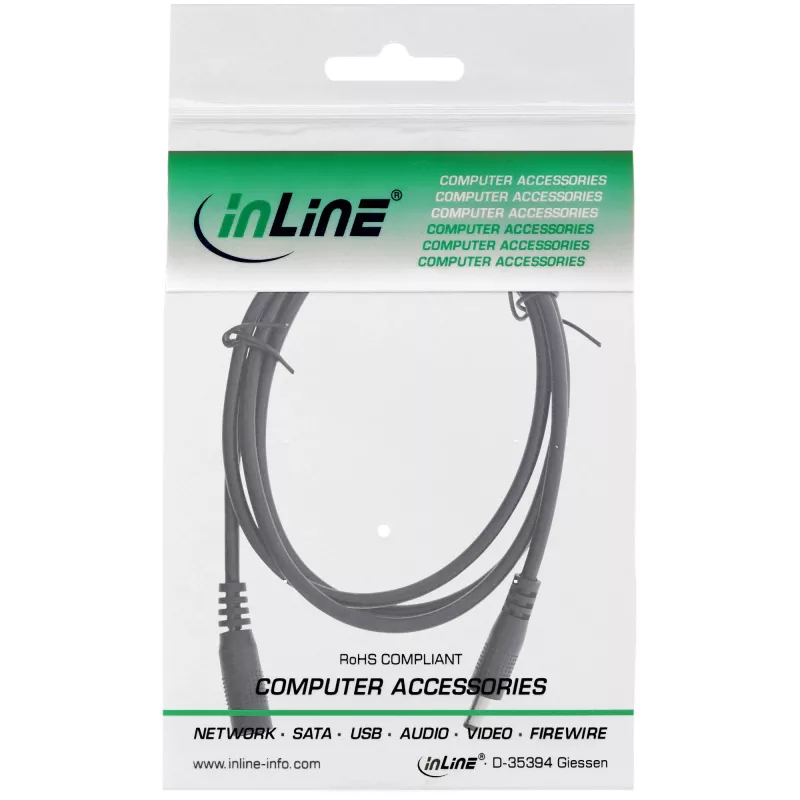 InLine DC-verlengkabel, DC-stekker/bus 4,0x1,7mm, AWG 18, zwart 0,5m