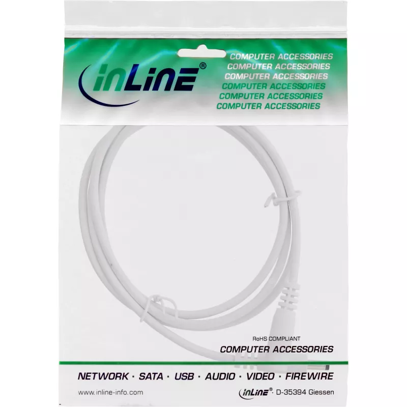 InLine DC-verlengkabel, DC-stekker/bus 4,0x1,7mm, AWG 18, wit 0,5m