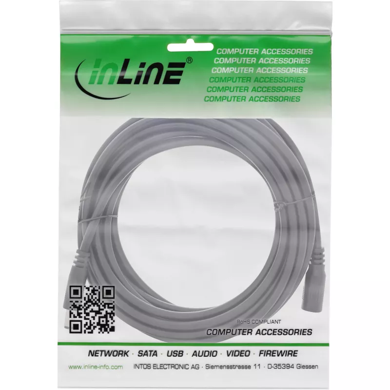 InLine DC-verlengkabel, DC-stekker/bus 5,5 x 2,5 mm, AWG 18, zwart 3 m