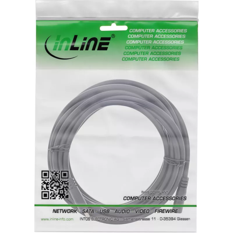InLine DC-verlengkabel, DC-stekker/bus 3,5x1,35mm, AWG 18, zwart 5m