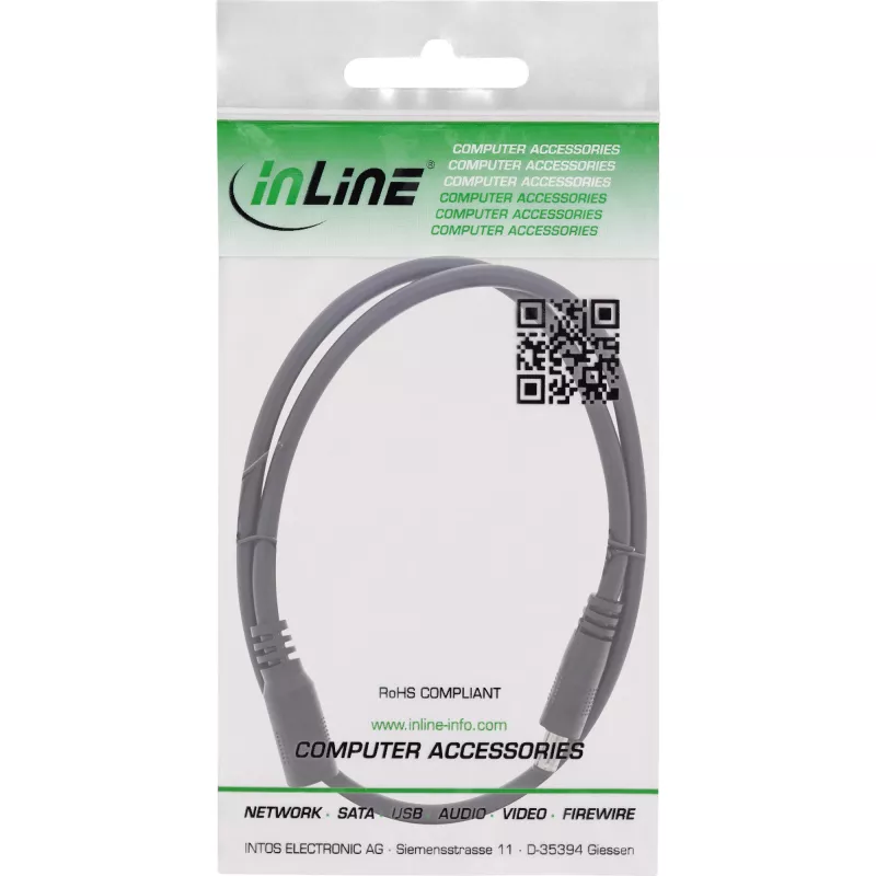 InLine DC-verlengkabel, DC-stekker/bus 5,5x2,5mm, AWG 18, zwart 1m