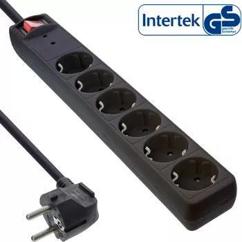 InLine stekkerdoos CEE 7/3, 6-voudig, overspanningsbeveiliging, schakelaar, zwart