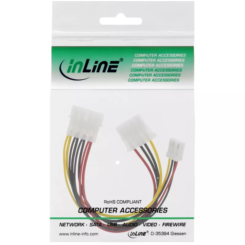 InLine interne Y-stroomkabel 1x 5,25 inch Molex / 1x 5,25 inch Molex + 1x 3,5 inch Floppy
