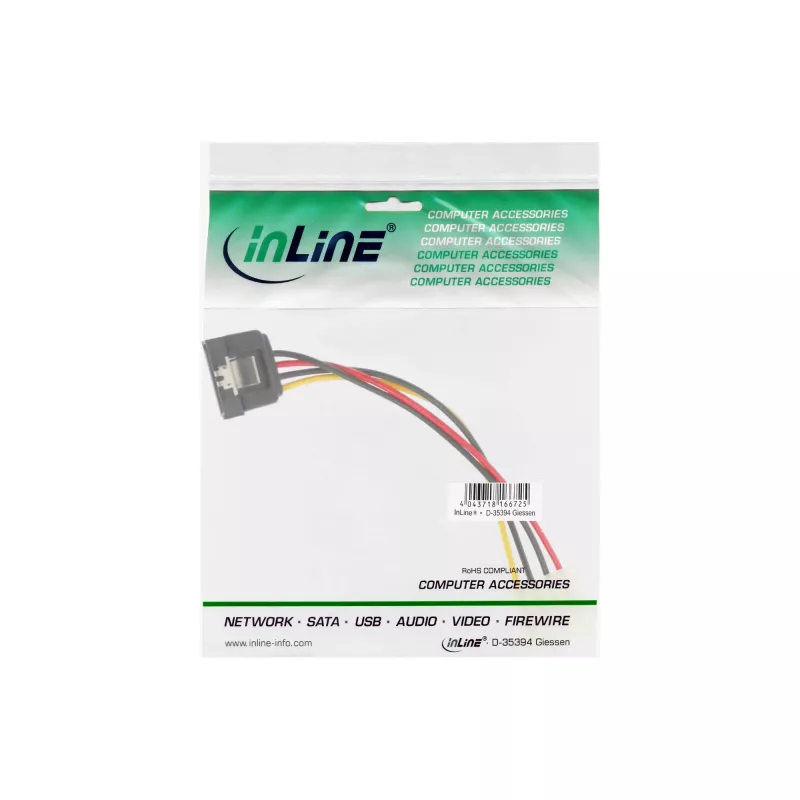 InLine SATA-stroomadapterkabel 4-pin Molex / 15-pin SATA met vergrendeling 0,30 m