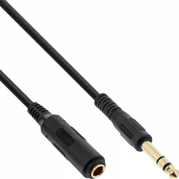 InLine hoofdtelefoon-verlengkabel 6,3 mm jack stereo stekker/bus, verguld, zwart, 5 m