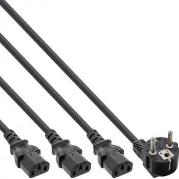 InLine Y-kabel 1x CEE 7/7 haaks / 3x 3-polig IEC C13 stekker, v3 (2m+1/3/2m)