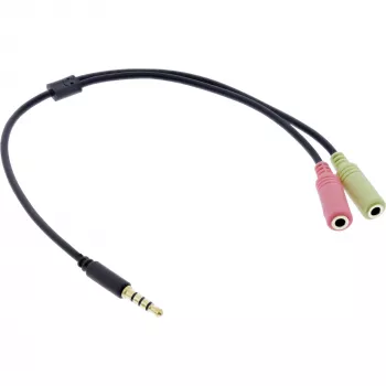 InLine audio headset-adapterkabel 3,5 mm stekker 4-polig / 2x 3,5 mm, zwart, 2 m