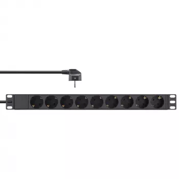 InLine 19 inch stekkerdoos, 9-voudig randaarde, zonder schakelaar, 2 m, zwart