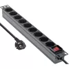 InLine 19 inch stekkerdoos, 9-voudig randaarde, met schakelaar, 2m, zwart