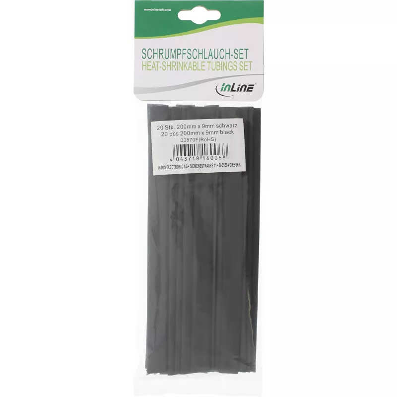 Krimpkous-set InLine 200 mm lengte, diameter 9 mm → 4,5 mm, 20 stuks, zwart
