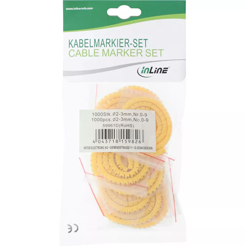 Kabelmarkeringsringen InLine 5,2–10 mm, cijfers 0–9, 1000 stuks, geel