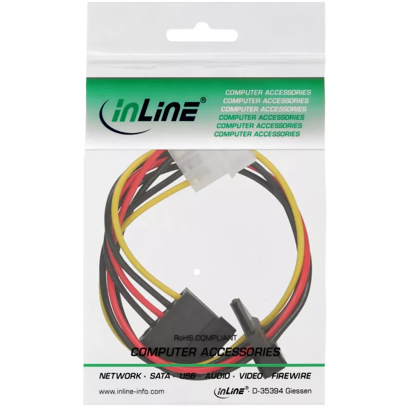 InLine interne stroomkabel 1x 4pol Molex / 2x SATA stroom 0,30 m