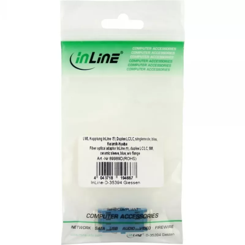 Glasvezel-adapter duplex LC/LC SM keramische huls blauw InLine 89989D