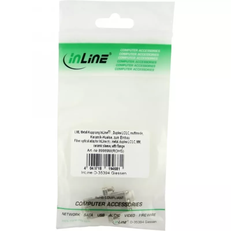 InLine glasvezel-adapter metaal duplex LC/LC MM keramische huls met flens 89989M