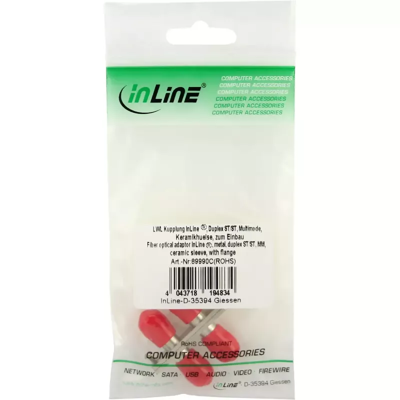 InLine glasvezeladapter metaal duplex ST/ST MM keramische huls met flens