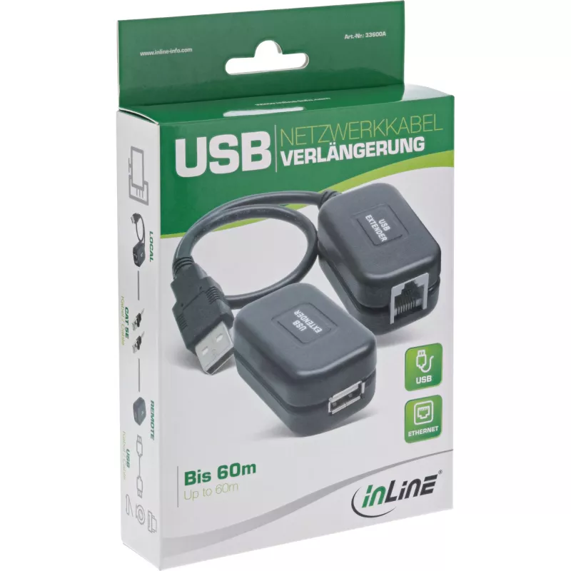 InLine USB-extender tot 60 m via RJ45-patchkabel Cat.5e of beter