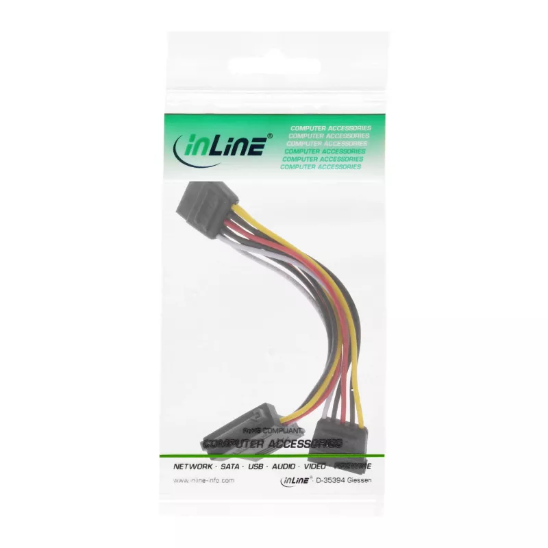 InLine interne SATA-stroomkabel SATA-stekker/bus naar 2x SATA-stekker 0,15 m
