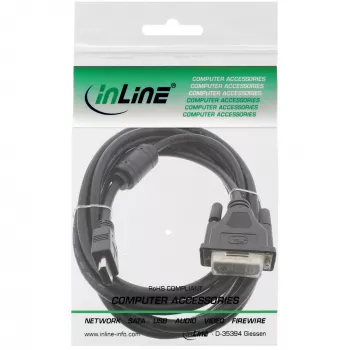 InLine HDMI-DVI-kabel 19-pins stekker / 18+1 stekker + ferrietkern zwart 3 m