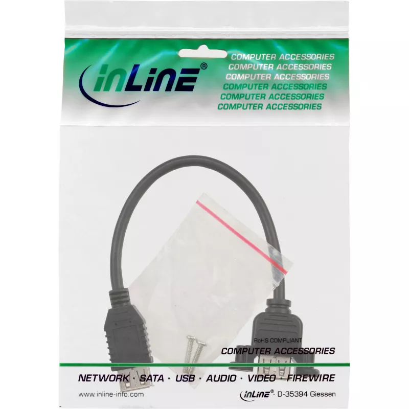 InLine USB 2.0-adapterkabel Type-A bus / chassis-aansluiting Type-A, 0,2 m