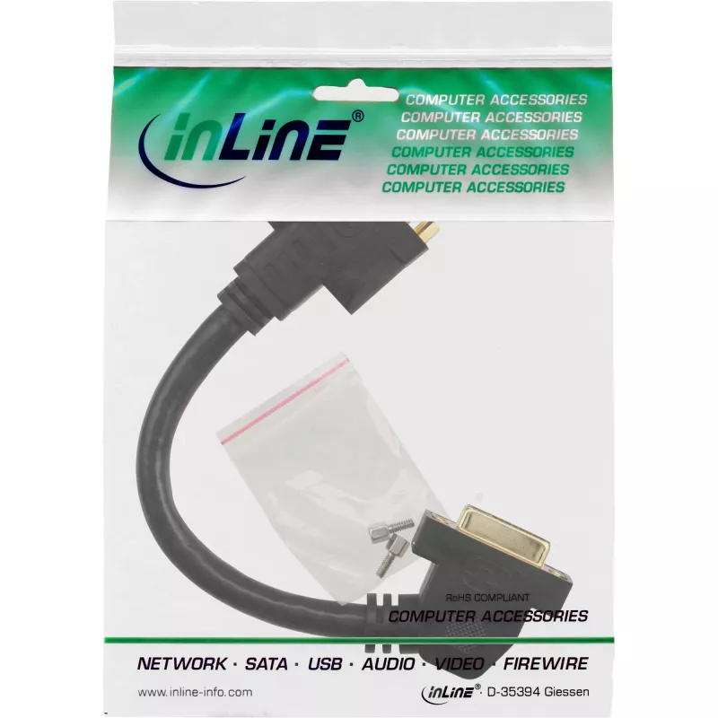 InLine DVI-I adapterkabel 24+5 DVI-bus / bus met flens 0,2 m