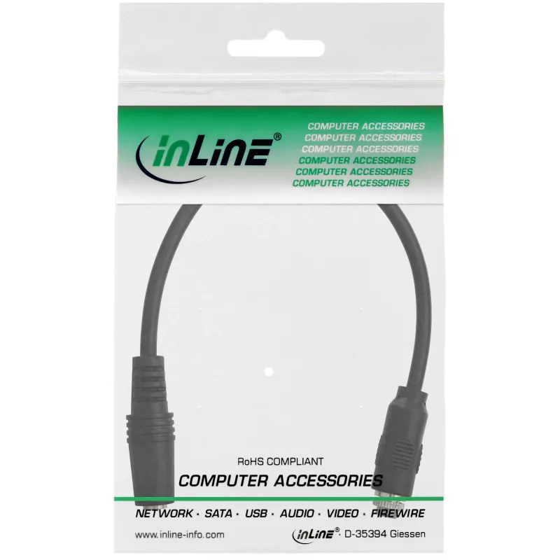 InLine audio-adapterkabel, 3,5-mm-stereobus naar bus, met één mantel, 0,2 m