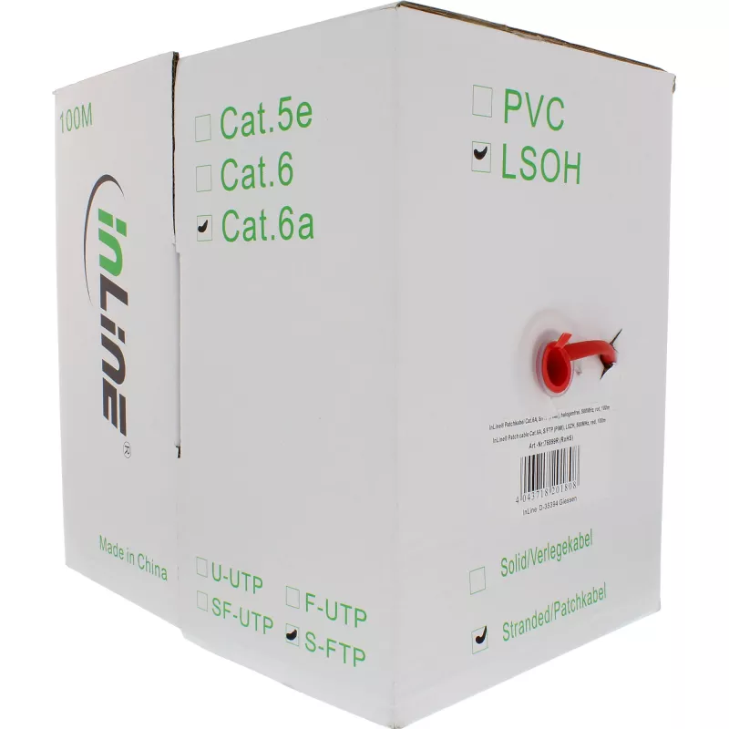 InLine patchkabel S/FTP PiMF Cat.6A halogeenvrij 500MHz rood 100m