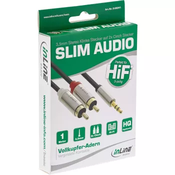 Audiokabel 3,5 mm stekker naar 2x cinch-stekker InLine Basic slank S-99241