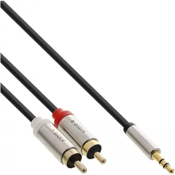 Audiokabel 3,5 mm stekker naar 2x cinch-stekker InLine Basic slank S-99241