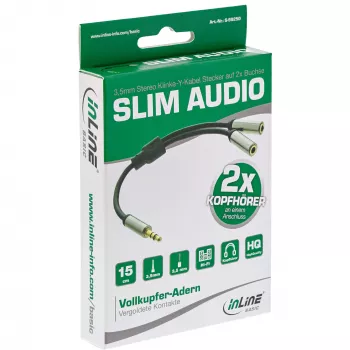 InLine S-99250 audiokabel 0,15 m 3,5mm 2 x 3,5mm zwart, zilver