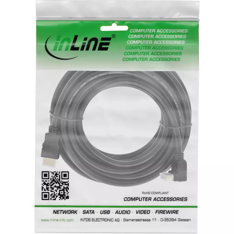 InLine High Speed HDMI-kabel met Ethernet, haaks, 10 m