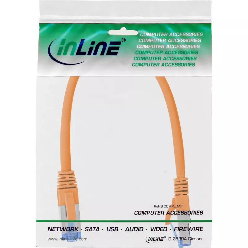 InLine patchkabel S/FTP PiMF Cat.6A halogeenvrij 500MHz oranje 0,25m