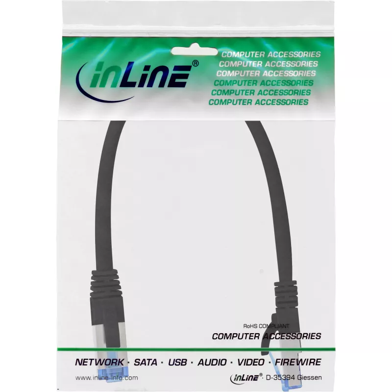 InLine patchkabel S/FTP PiMF Cat.6A halogeenvrij 500MHz zwart 0,25m