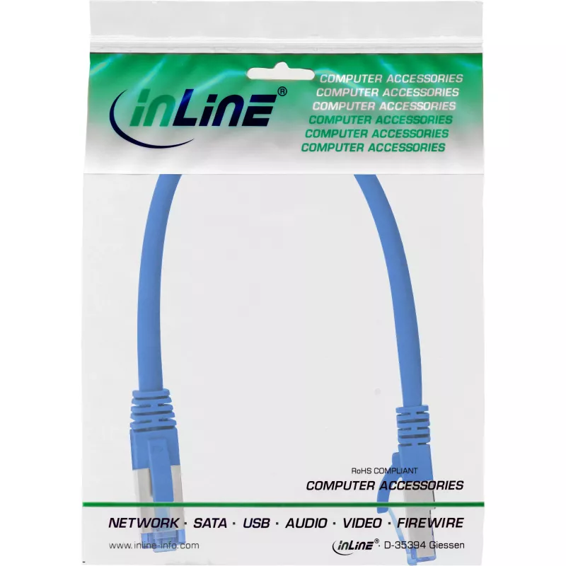 InLine patchkabel S/FTP PiMF Cat.6A halogeenvrij 500 MHz blauw 0,25 m