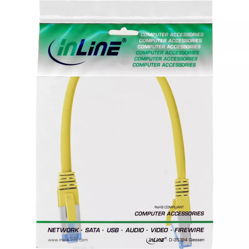 InLine patchkabel S/FTP PiMF Cat.6A halogeenvrij 500MHz geel 0,25m