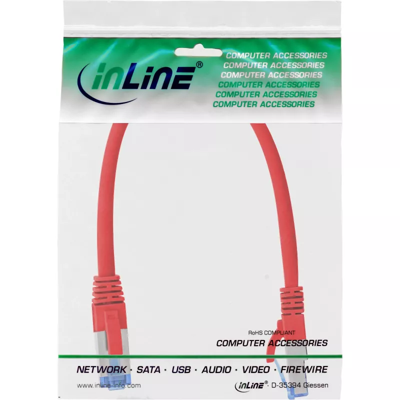 InLine patchkabel S/FTP PiMF Cat.6A halogeenvrij 500 MHz rood 0,25 m