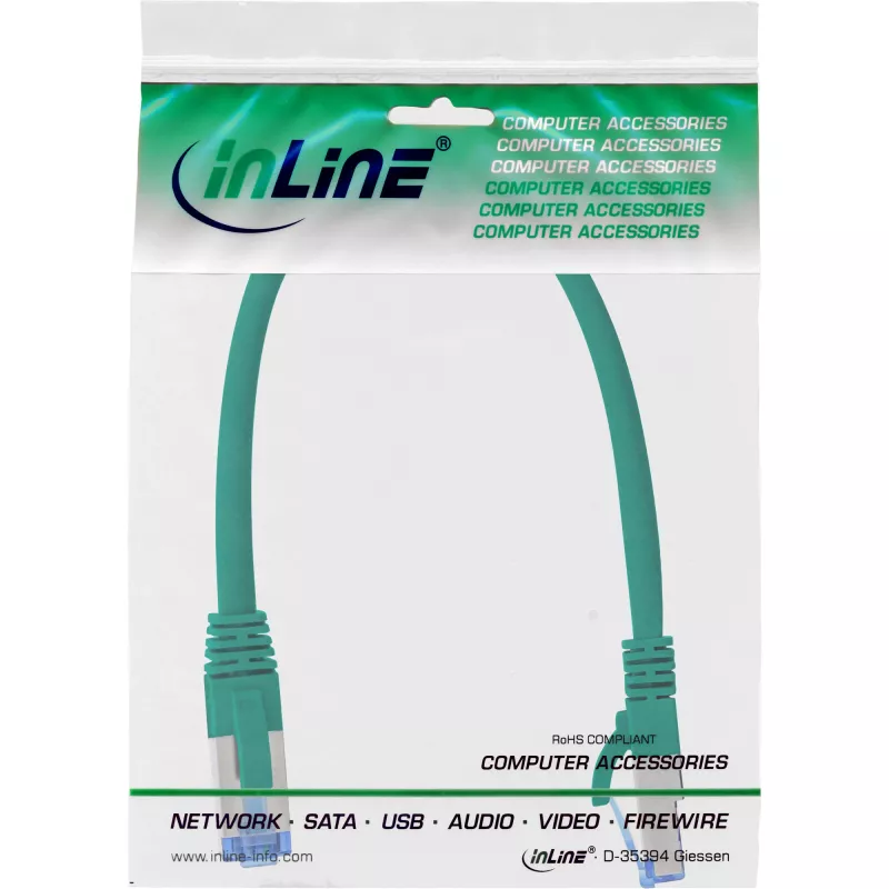 InLine Patchkabel S/FTP PiMF Cat.6A halogeenvrij 500MHz groen 0,3m