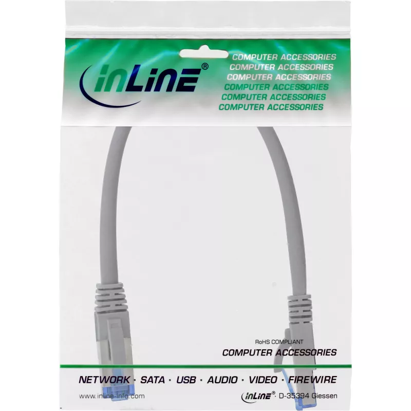 InLine Patchkabel S/FTP PiMF Cat.6A halogeenvrij 500MHz grijs 0,3m
