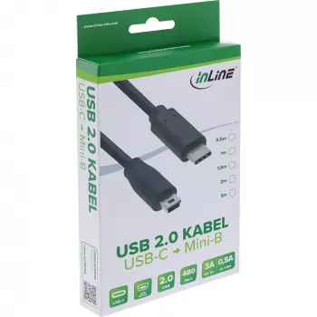 InLine USB 2.0-kabel, USB-C stekker / Mini-B stekker (5-polig), zwart, 1,5m