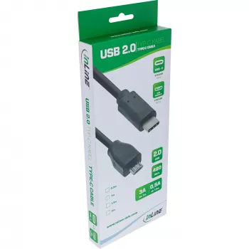 InLine USB 2.0-kabel, USB-C stekker / Micro-B stekker, zwart, 1m