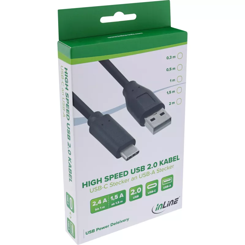 USB 2.0-kabel InLine 35732 USB-C stekker USB-A stekker zwart 2m