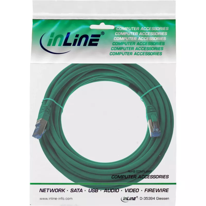 InLine Patchkabel S/FTP PiMF Cat.6A halogeenvrij 500 MHz groen 15 m