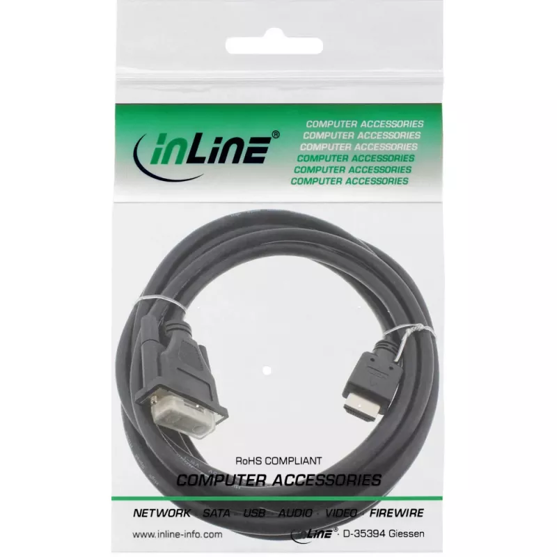 InLine HDMI-DVI-kabel HDMI stekker / DVI stekker 18+1 zwart 3 m