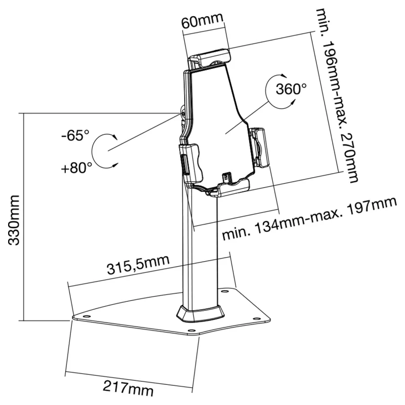 InLine tafelhouder voor tablet aluminium afsluitbaar universeel bruikbaar voor 7,9