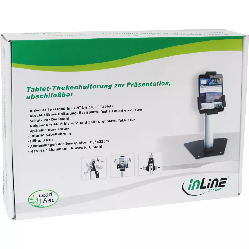 InLine tafelhouder voor tablet aluminium afsluitbaar universeel bruikbaar voor 7,9