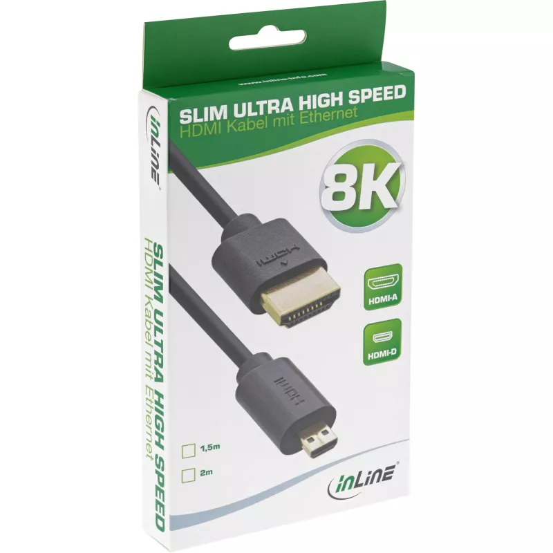 InLine slanke Ultra High Speed HDMI-kabel AM/DM 8K4K verguld zwart 2m