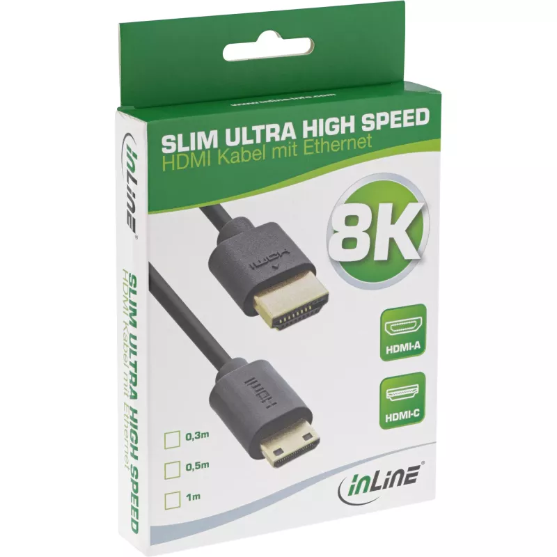 InLine Slim Ultra High Speed HDMI-kabel AM/CM 8K4K verguld zwart 0,3m