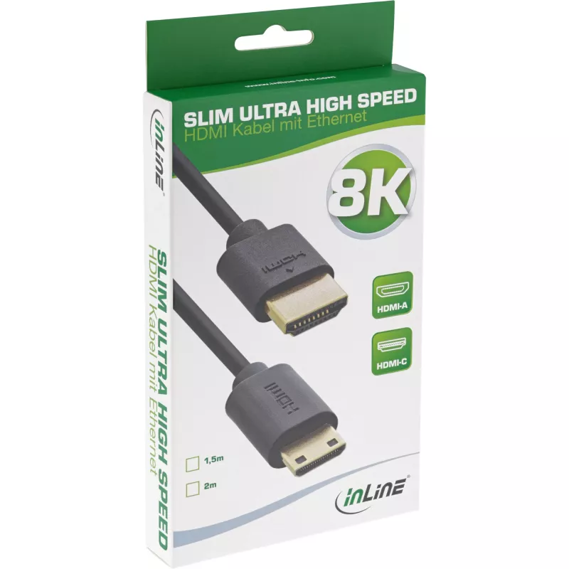InLine Slim Ultra High Speed HDMI-kabel AM/CM 8K4K verguld zwart 2m