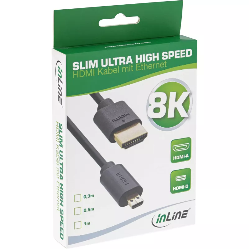 InLine Slim Ultra High Speed HDMI-kabel AM/DM 8K4K verguld zwart 1m